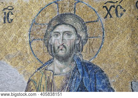 Istanbul - August 07: Deesis - Byzantine Mosaic In Hagia Sophia Church, Showing Jesus Christ At Augu