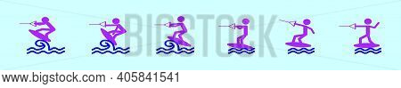 Set Of Wake Boarding Cartoon Icon Design Template With Various Models. Modern Vector Illustration Is