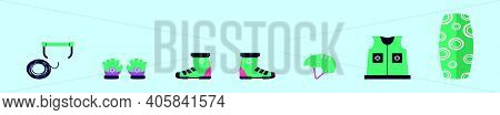 Set Of Wake Boarding Accessories Cartoon Icon Design Template With Various Models. Modern Vector Ill