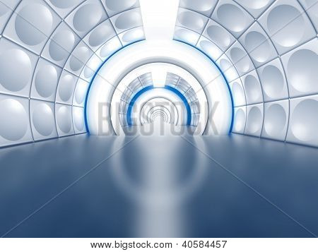 未来派隧道像太空飞船走廊与发光灯