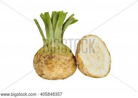 Fresh Organic Celeriac Celery Root Isolated On White Background