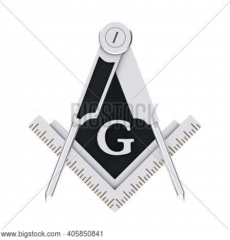 Masonic Freemasonry Silver Square And Compass With G Letter Emblem Icon Logo Symbol On A White Backg