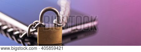 Modern Smartphone With A Lock. Data Protection. Mobile Phone Security Concept.