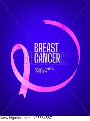 Pink Ribbon On Dark Background. Breast Cancer Awareness