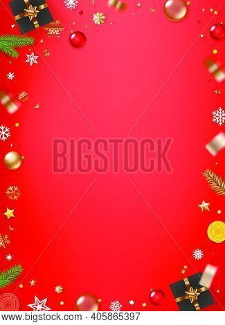 Christmas Background With Different Holiday Elements. Vector Illustration