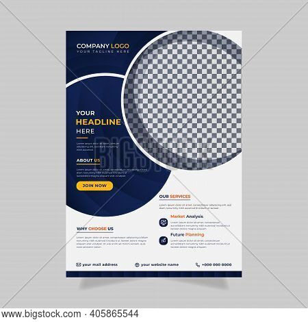 Modern Minimal Business Flyer Template With Dark Blue, Gradient Color 3dshapes , Vector Design.