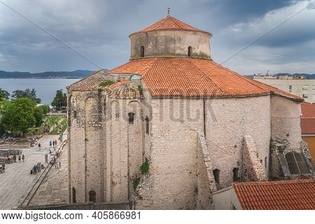 Panoramic View On St. Donata, Circular Church In Early Romanesque Architecture Style In Zadar With A