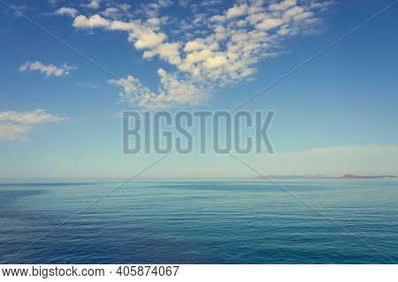 The Mediterranean Coast On The Island Of Crete In Kolimbari. Copy Space.