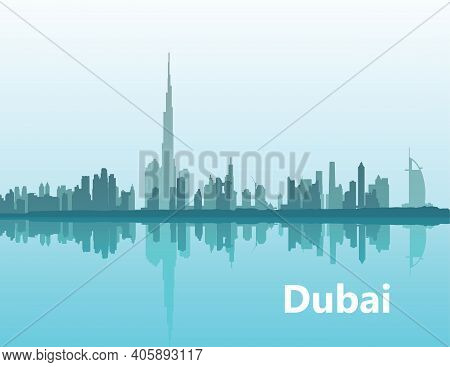 Dubai. Panoramic View Of The Cityline On The Horizon Illustration Of The City Of Dubai, Uae