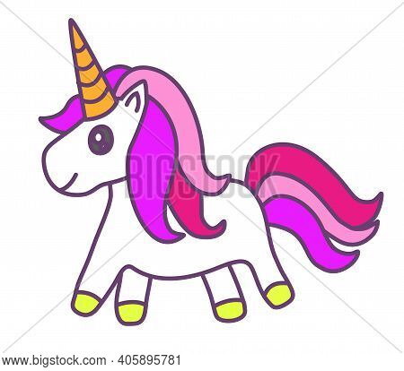 Magic Unicorn Isolated On White Background. Colourful Vector