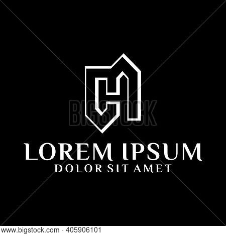 Initial Letter Ch Or Cm Logo Template With Negative Space Line Art Illustration In Flat Design Monog
