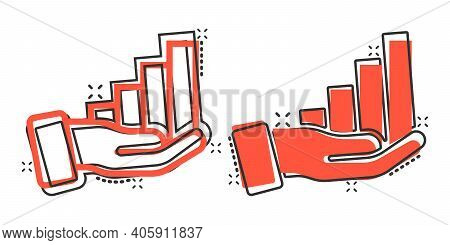 Growth Revenue Icon In Comic Style. Diagram With Hand Cartoon Vector Illustration On White Isolated 