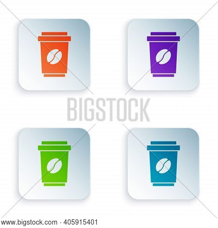 Color Coffee Cup To Go Icon Isolated On White Background. Set Colorful Icons In Square Buttons. Vect