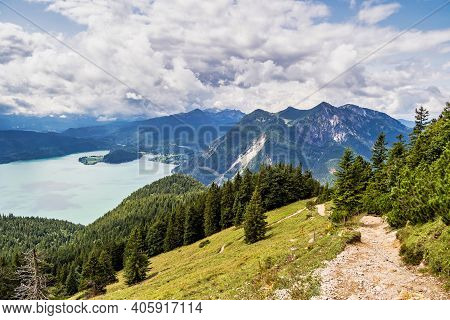 Landscape View From Famous Jochberg, Bavaria In Germany