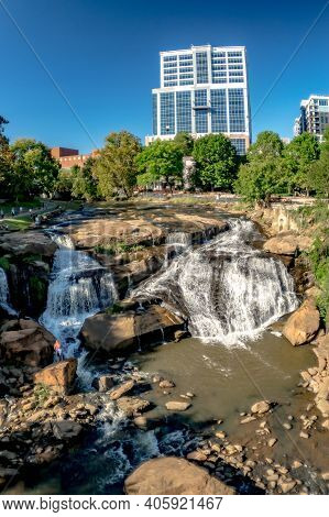 Greenville South Carolina On Reedy River In Downtown