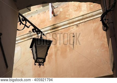Cervo (im), Italy - December 30, 2017: An Old Lanter In Cervo Village, Italian Riviera, Imperia, Lig