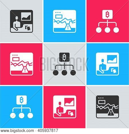 Set Trading Courses, Failure Stocks Market And Blockchain Technology Bitcoin Icon. Vector