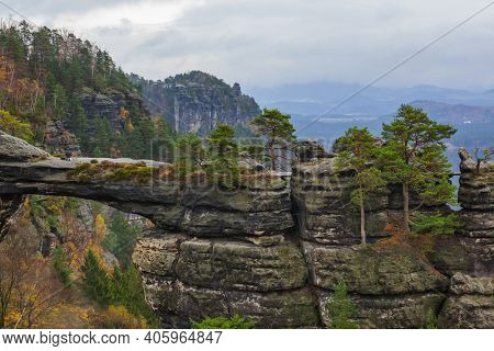 Pravcicka brana rock in Bohemian switzerland - Czech republic - travel and nature background