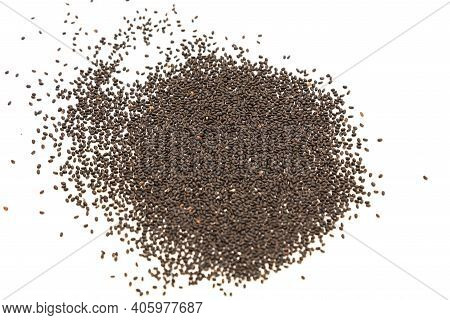 Many Basil Or Ocimum Basilicum Seeds Spreading On Isolated White Background