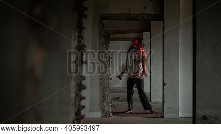 Zombie Frenzy On Halloween Chases The Scent Of Blood In An Abandoned Building.