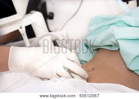 Scanning of A Stomach Of Pregnant Woman