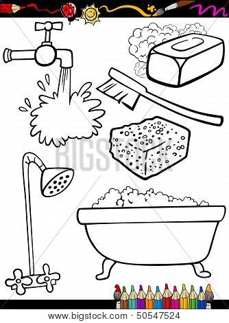 Cartoon Hygiene Objects Coloring Page