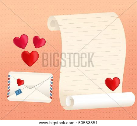 Love Letter Scroll And Envelope Styles With Hearts