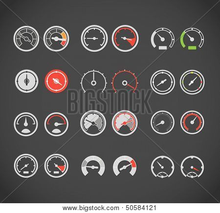Different slyles of speedometers color vector collection 