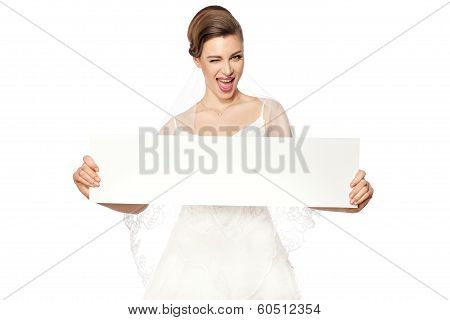 Smiling Bride With Advertising.