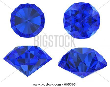 Blauwe diamant met andere weergave geïsoleerd