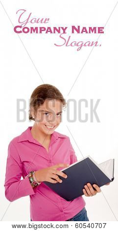 Young girl consulting a big encyclopaedia 