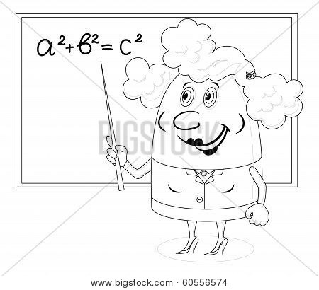 Teacher woman with blackboard, contour