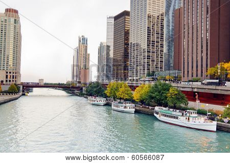CHICAGO, IL - OCT 6, 2011: Chicago downtown on October 6, 2011 in Chicago, Illinois. Chicago is the third most populous city in the United States, after New York City and Los Angeles