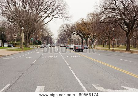 WASHINGTON, D.C. - DEC 18, 2009: Cars on road on December 18, 2009 in Washington, D.C., USA. Washington, D.C., is the capital of the United States