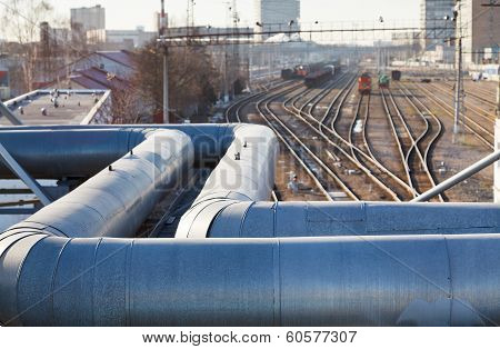Industrial View With Pipeline And Railway Lines