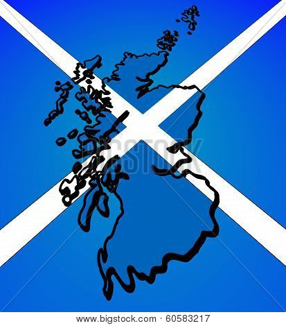 Outline of Scotland - slanted - placed over Scottish flag