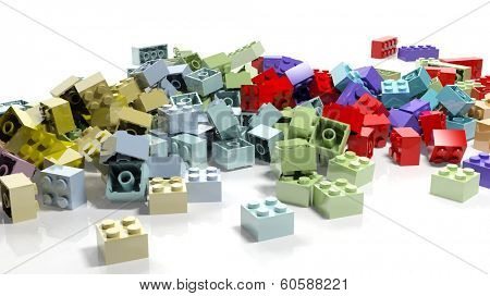 Pile of lego blocks isolated on white background 
