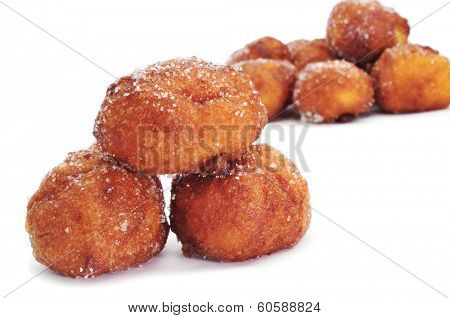 a pile of bunyols de Quaresma, typical pastries of Catalonia, Spain, eaten in Lent