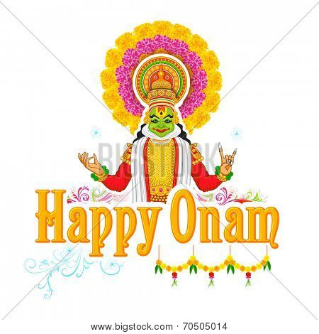 illustration of colorful Kathakali dancer face for Onam celebration