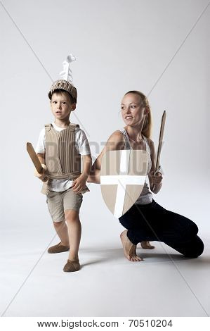 Medieval Knight Child With Mother