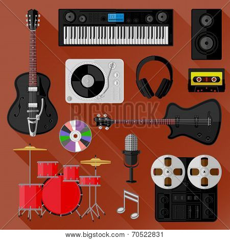 Set of music and sound objects. Flat design