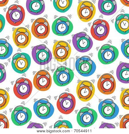 Seamless pattern with the alarm clock. Time background. Vector illustration.