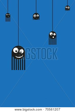 Cute monsters spiders on web