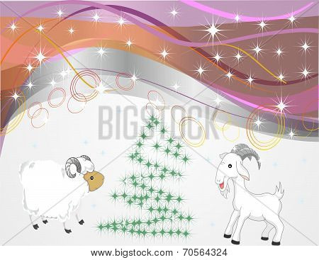 Sheep And Goat In Tree