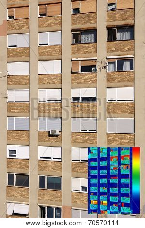 Residential Building With Infrared Thermovision Image