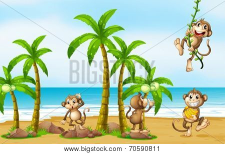 Illustration of monkeys on the beach