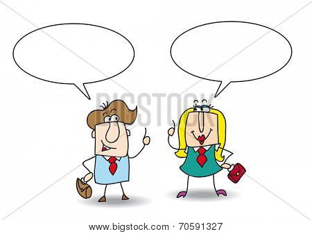 discussion between Josh and Betty. A businessman and a businesswoman are talking together. Write your message in the copy space