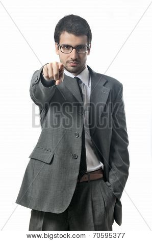 businessman indicating towards camera