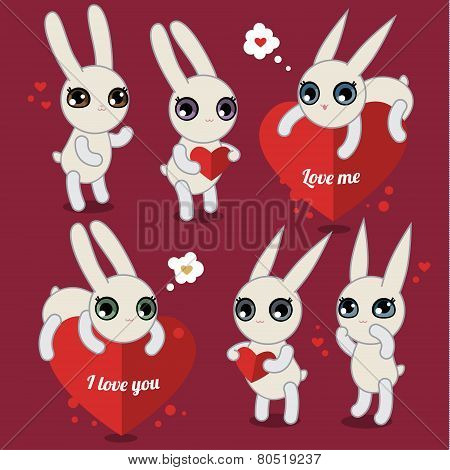 Cute white rabbits on pink