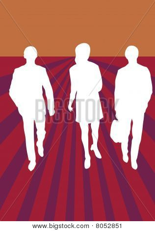 Drie mensen uit het bedrijfsleven lopen vooruit
